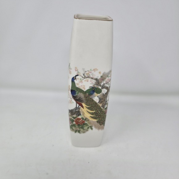 Other - Vintage Crackle Vase Yamaji Japan Peacock Birds 9.5"